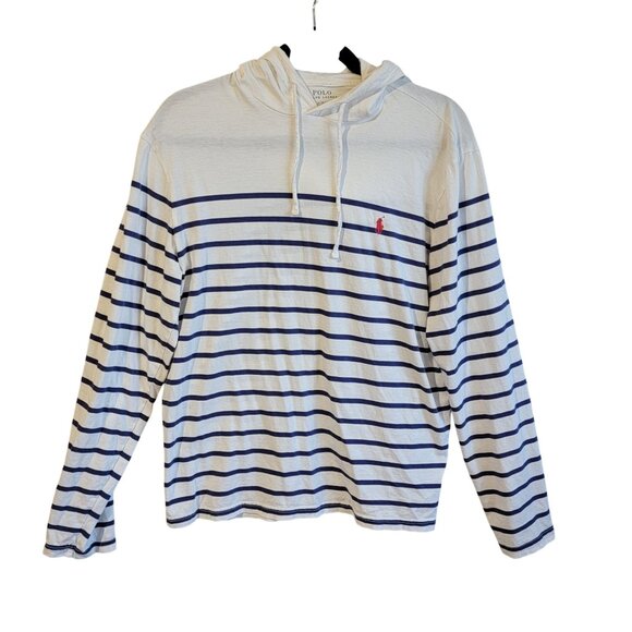 Polo Ralph Lauren Hooded Long-Sleeve Shirt Mens Medium Preppy Striped Nautical - Picture 1 of 10